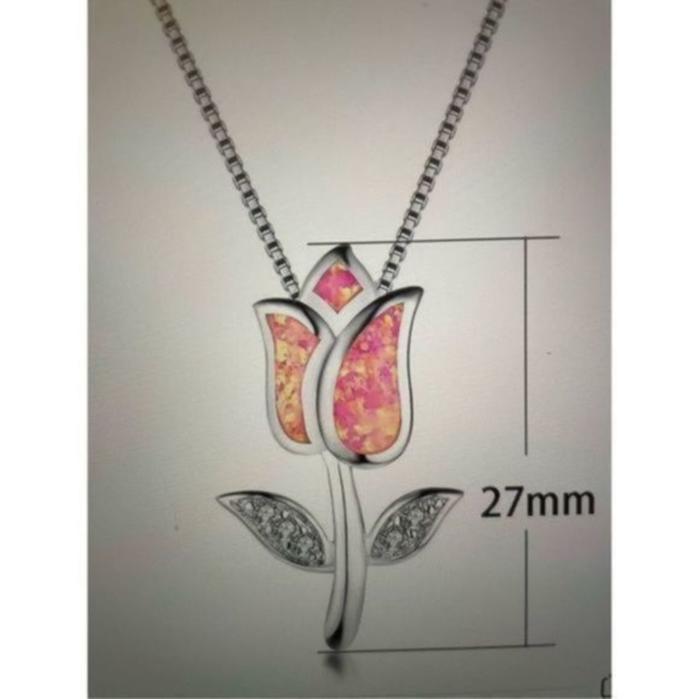 Blue opal ROSE WHITE SAPPHIRE N SILVER NECKLACE - Picture 6 of 6